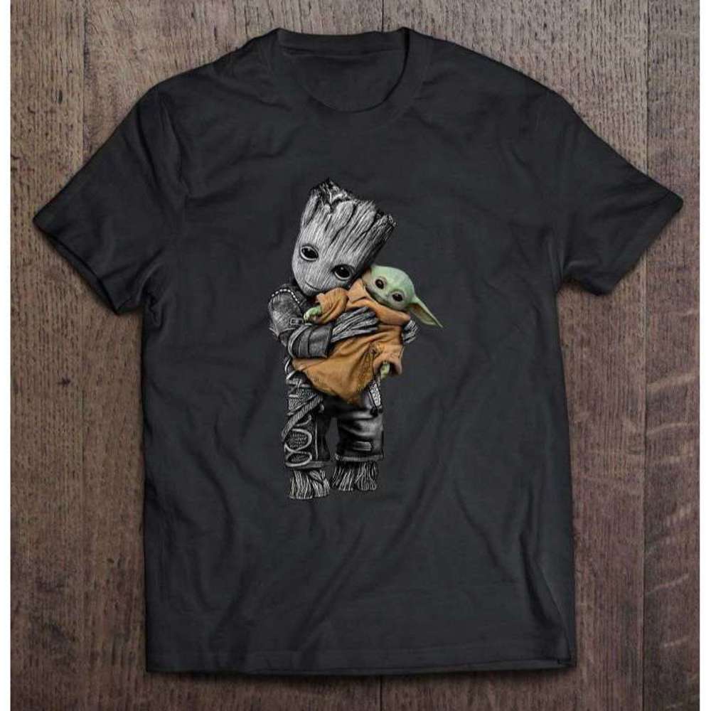 Baby Groot Hug Baby Yoda T Shirt - Picture 1 of 4
